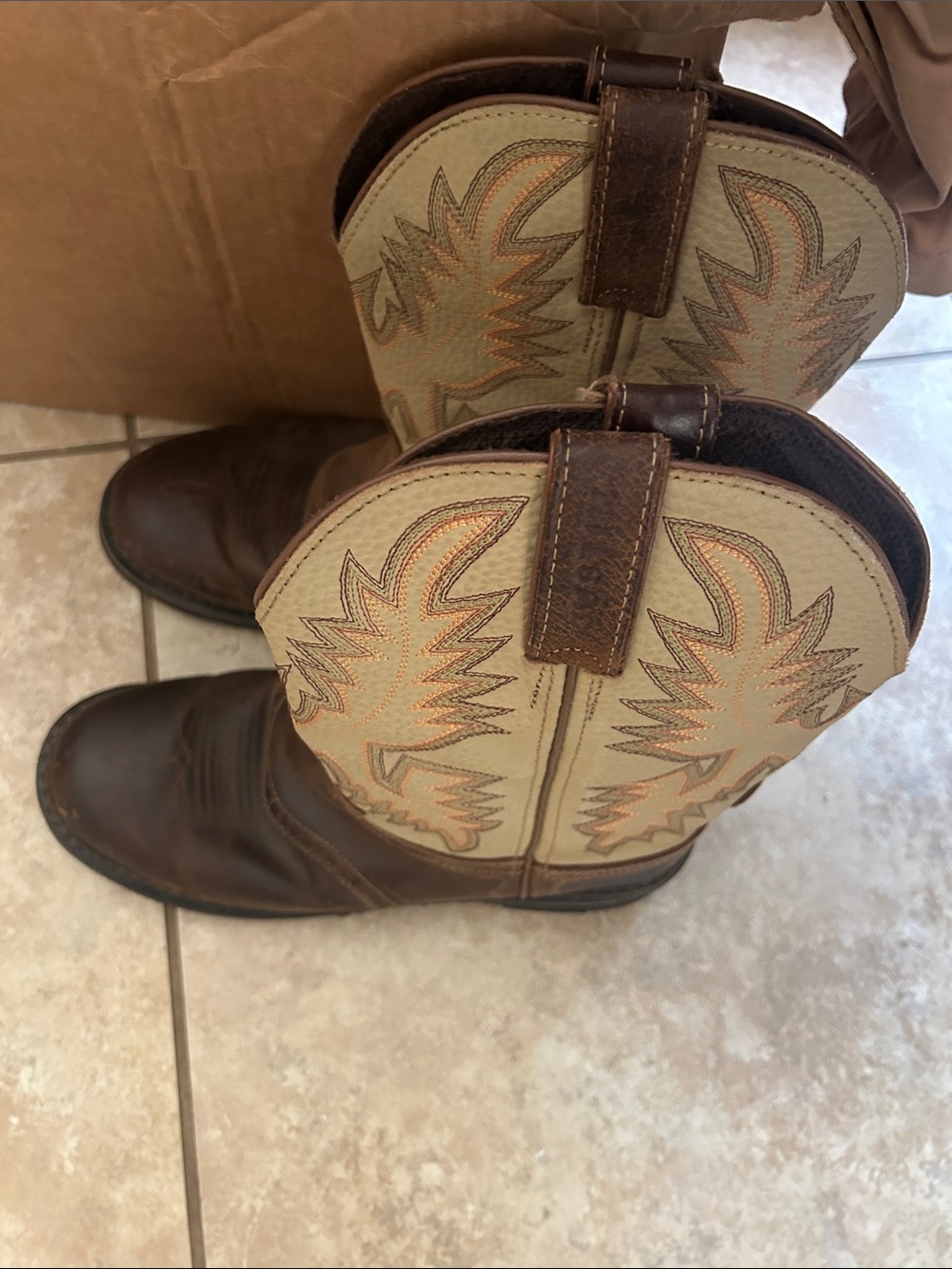 Justin Boots Brown Foot with Cream Shaft Western Work Boots